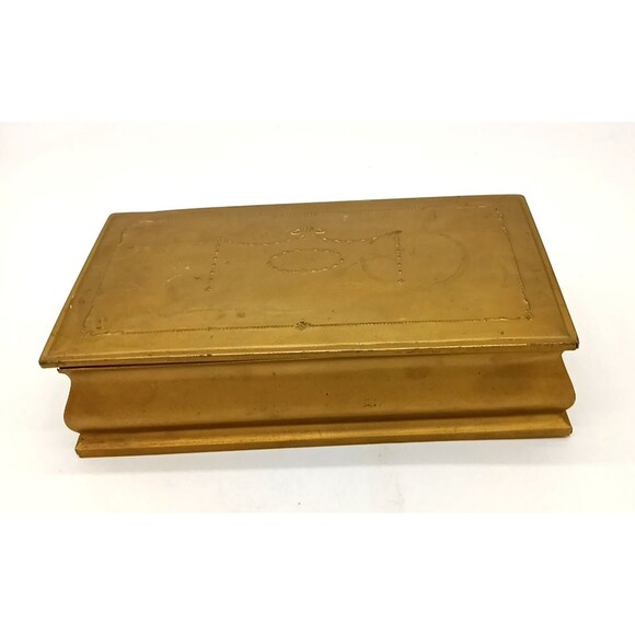 Vintage Circa 1930s State Express Cigarettes 10" Gold Metal Box Case Hinged Lid
